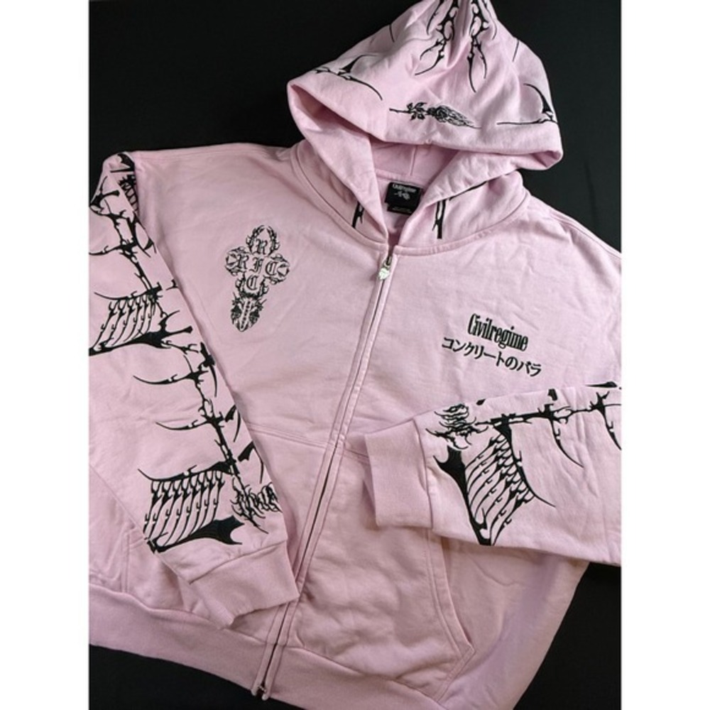 Civil Regime Pink Oversized Graphic Zip Up Hoodie Large NWT Gothic Streetwear